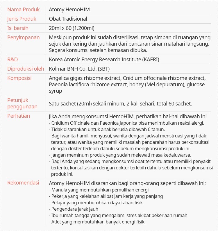 Informasi produk Atomy HemoHIM