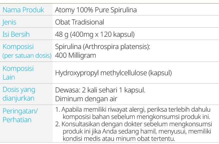 Informasi produk Atomy Pure Spirulina